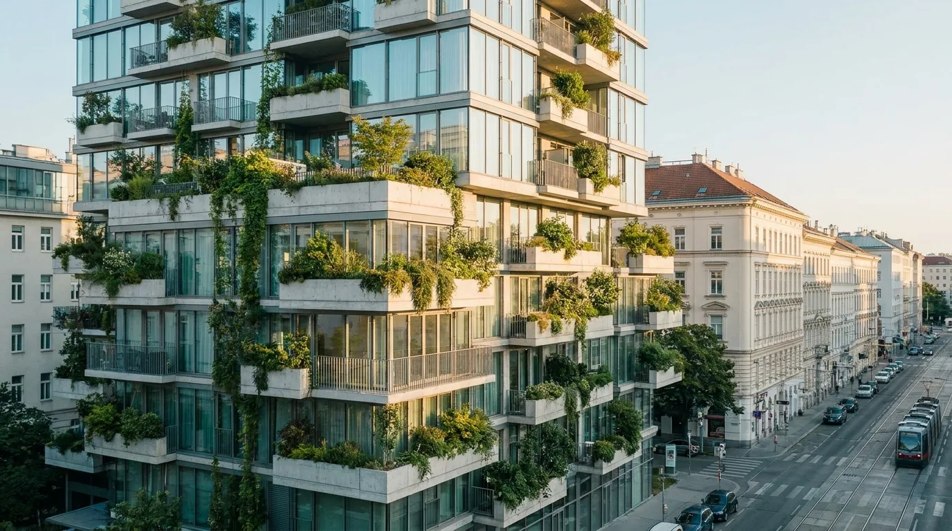 Begrüntes modernes Wiener Wohngebäude